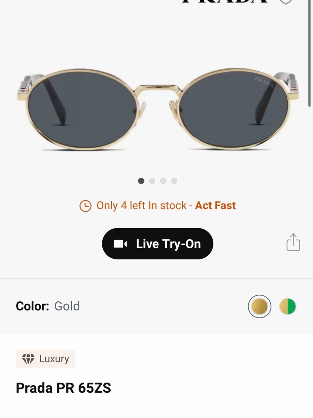 Prada Kids Gold Frame Sunglasses with Black Lenses